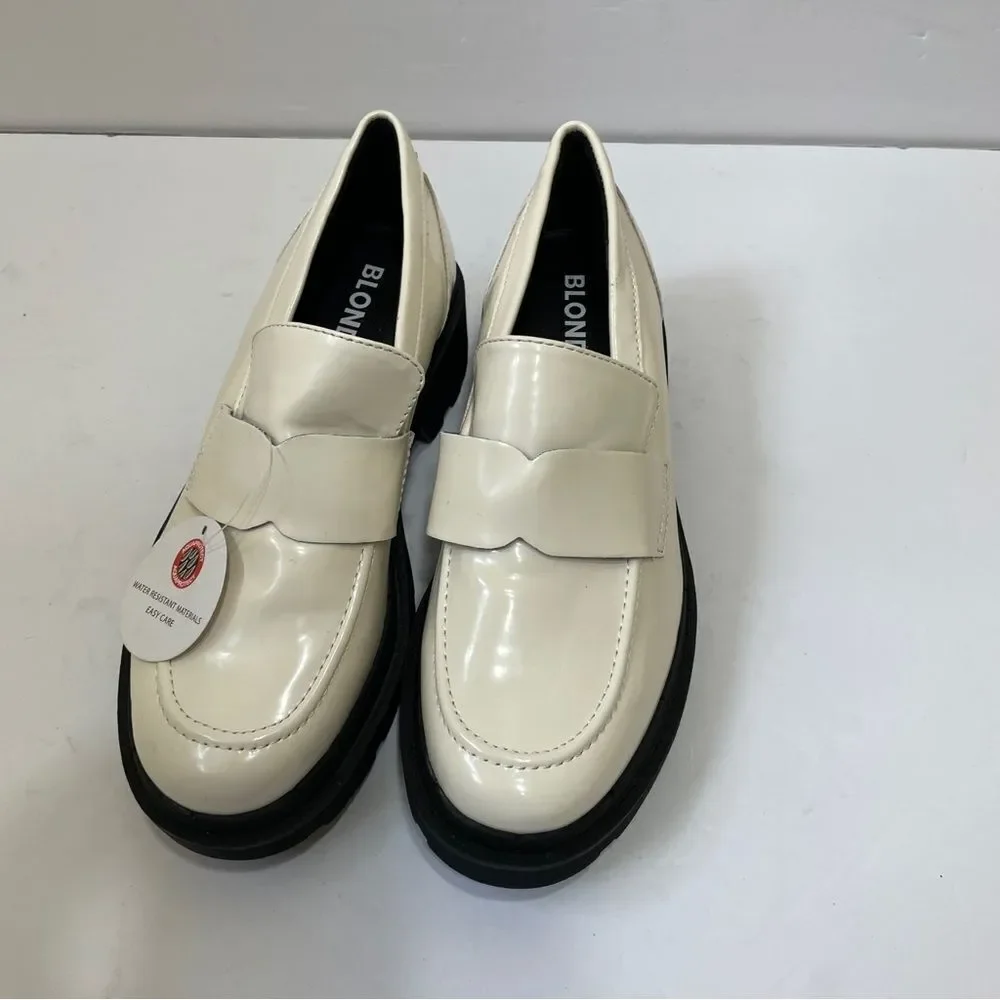 NEW WITH TAGS BLONDO SUMMER LEATHER‎ PLATFORM LOAFERS IN BONE